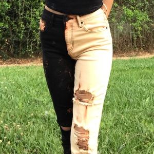 bleached black unique jeans